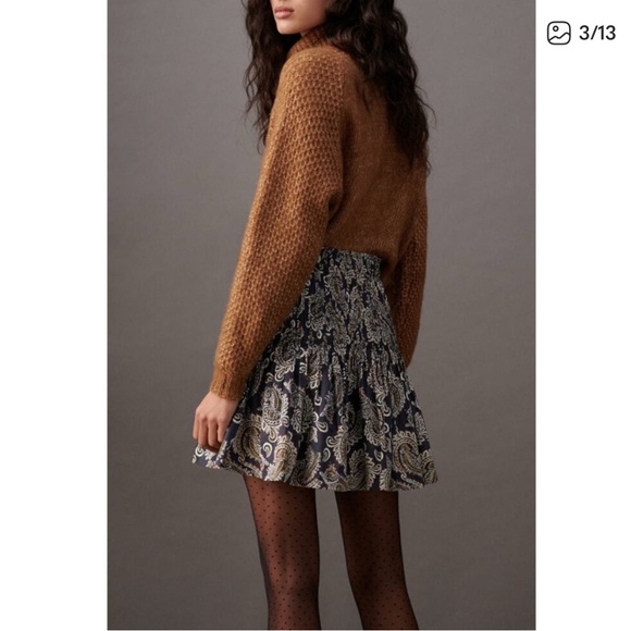 Anthropologie Eula Pintucked Skirt Paisley Black White ochre mini  XS - Picture 2 of 8